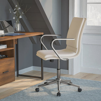 Mid-Back Executive Office Chair with Brushed Chrome Base and Arms, Taupe