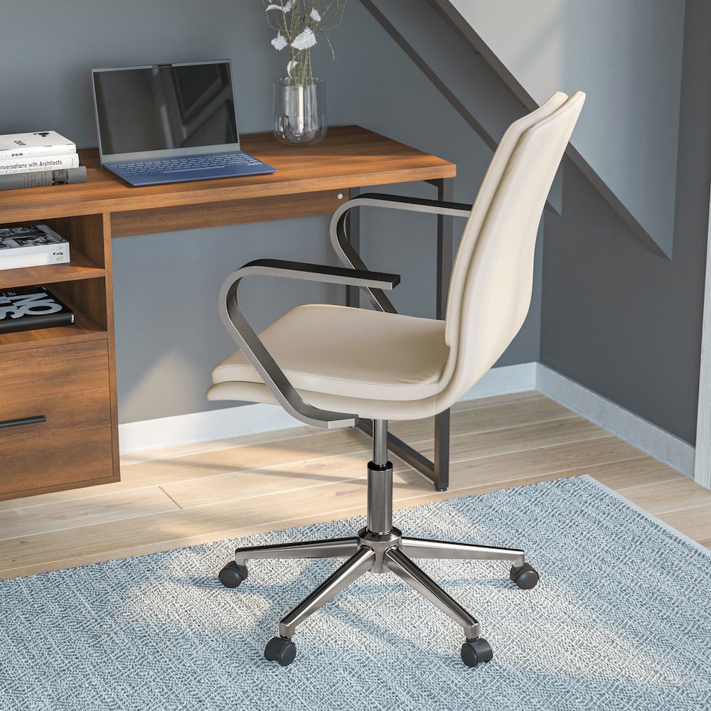 Mid-Back Executive Office Chair with Brushed Chrome Base and Arms, Taupe