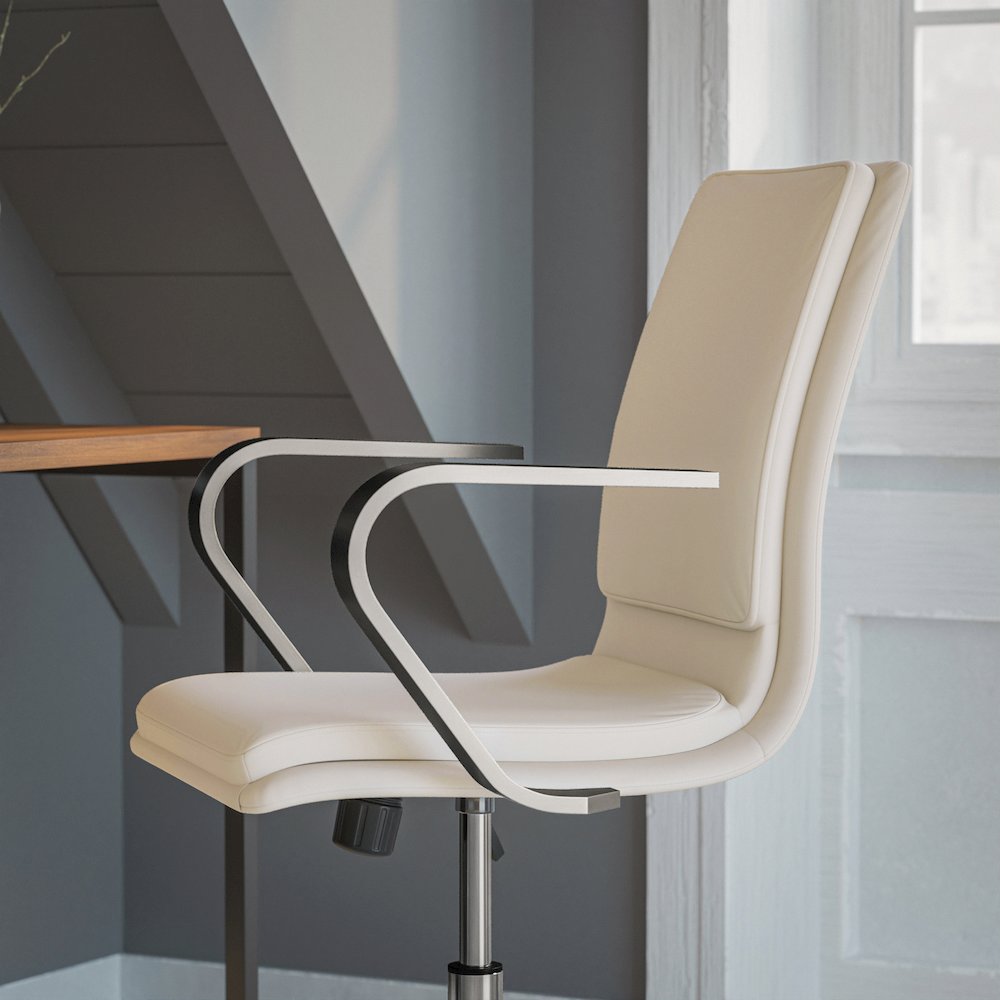 Mid-Back Executive Office Chair with Brushed Chrome Base and Arms, Taupe