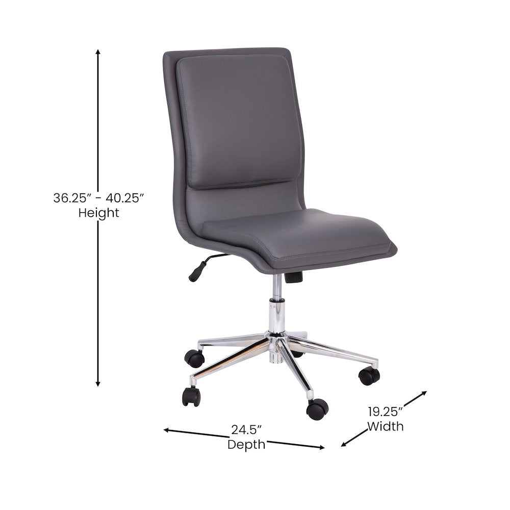 Mid-Back Armless Swivel Task Office Chair with and Adjustable Chrome Base, Gray