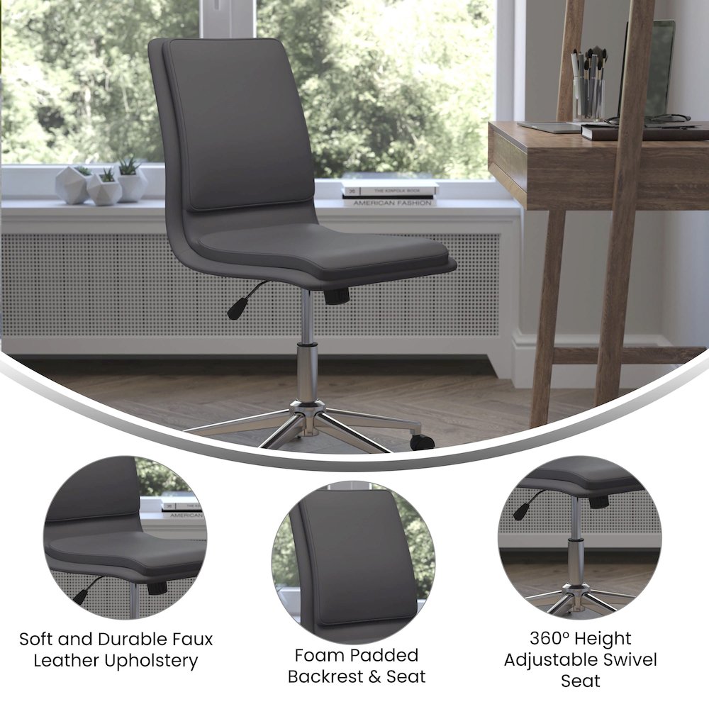 Mid-Back Armless Swivel Task Office Chair with and Adjustable Chrome Base, Gray