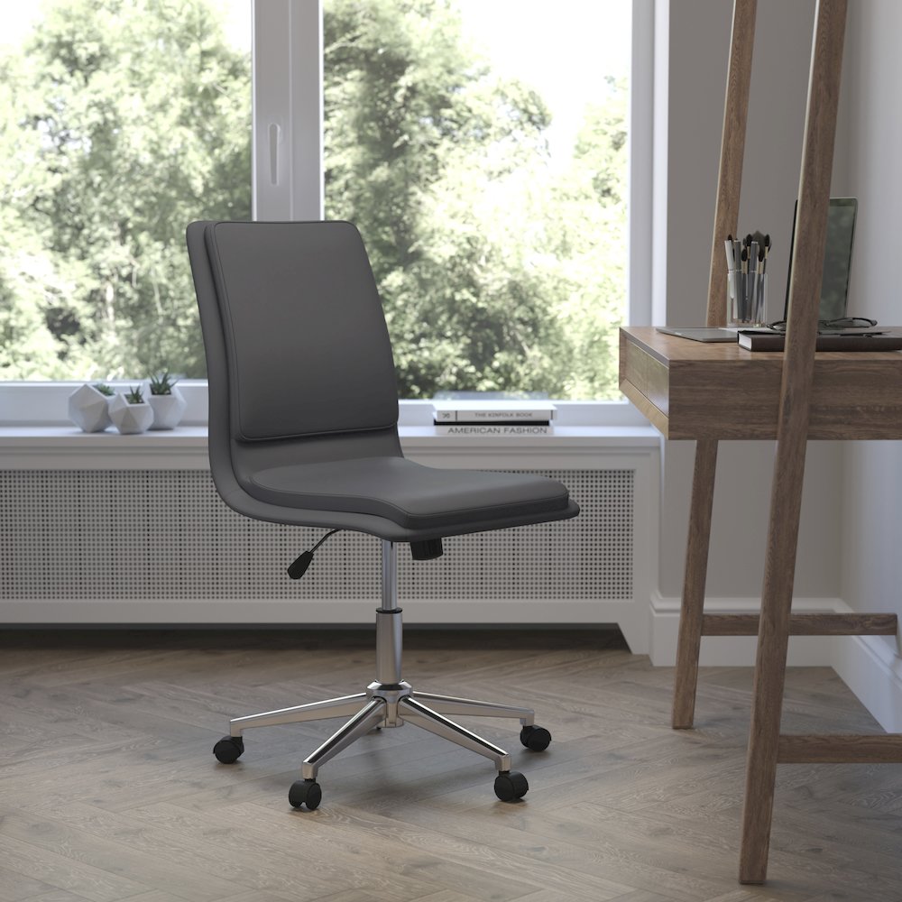 Mid-Back Armless Swivel Task Office Chair with and Adjustable Chrome Base, Gray