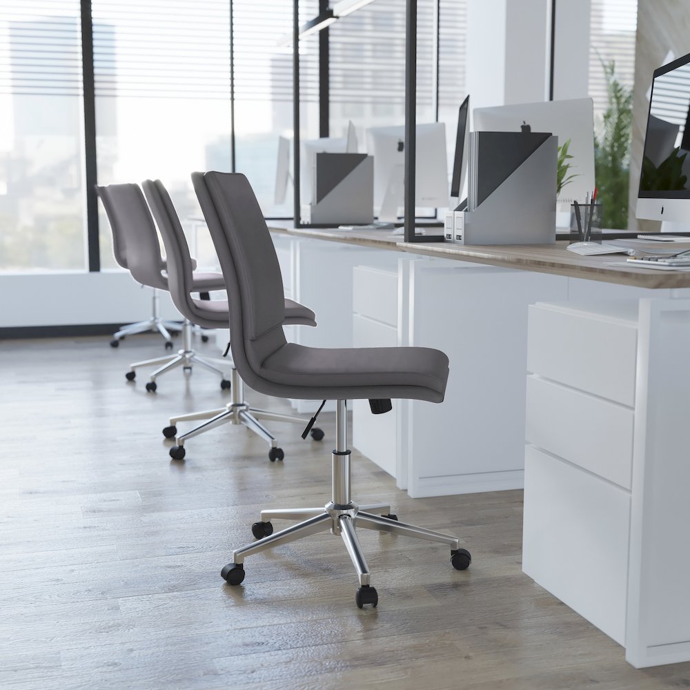 Mid-Back Armless Swivel Task Office Chair with and Adjustable Chrome Base, Gray