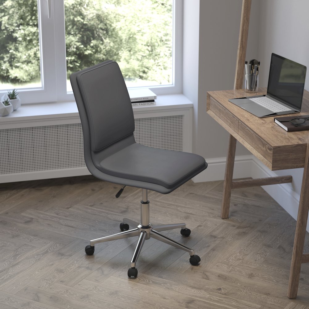 Mid-Back Armless Swivel Task Office Chair with and Adjustable Chrome Base, Gray