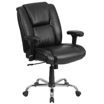 Big & Tall 400 lb. Rated Black LeatherSoft Ergonomic Task Office Chair with Chrome Base and Adjustable Arms