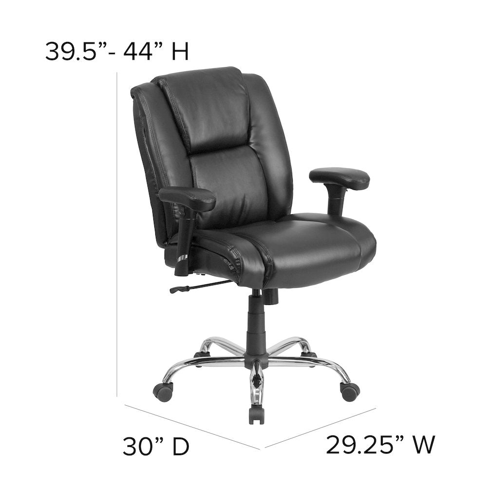 Big & Tall 400 lb. Rated Black LeatherSoft Ergonomic Task Office Chair with Chrome Base and Adjustable Arms