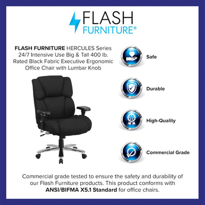 400 lb. Rated Black Fabric Executive Office Chair with Lumbar Knob