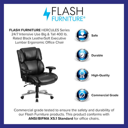 24/7 Intensive Use Big & Tall 400 lb. Rated Black Executive Lumbar Office Chair