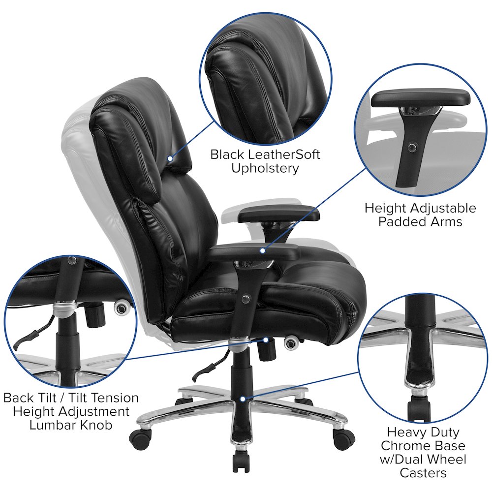 24/7 Intensive Use Big & Tall 400 lb. Rated Black Executive Lumbar Office Chair