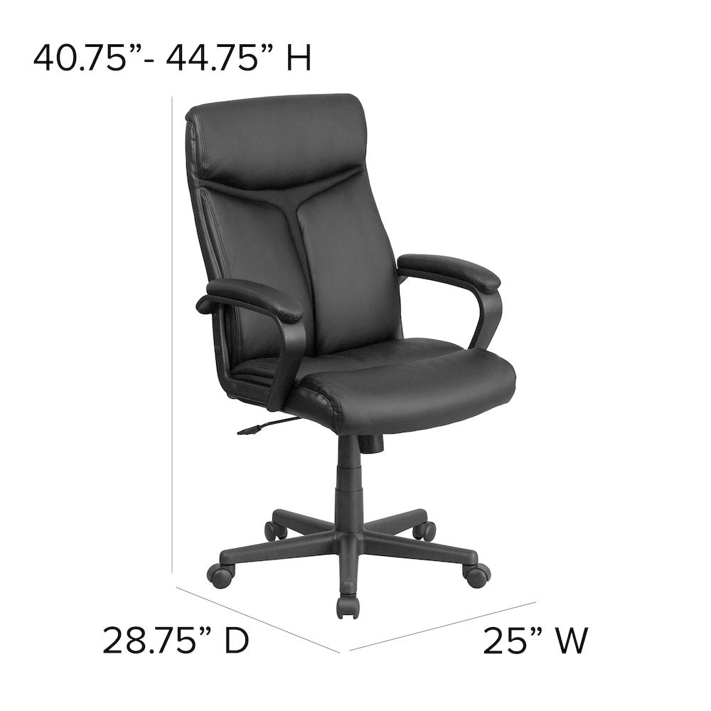 High Back Black LeatherSoft Executive Swivel Office Chair with Slight Mesh Accent and Arms