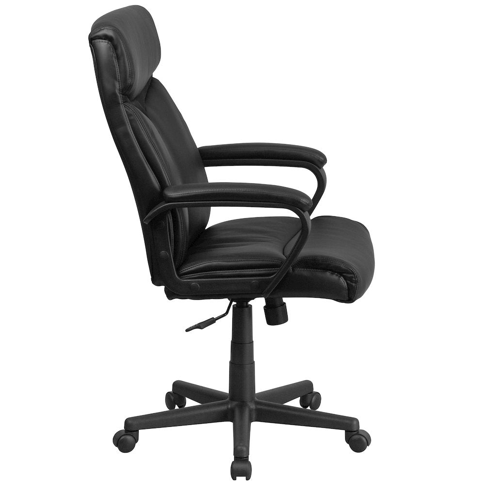 High Back Black LeatherSoft Executive Swivel Office Chair with Slight Mesh Accent and Arms