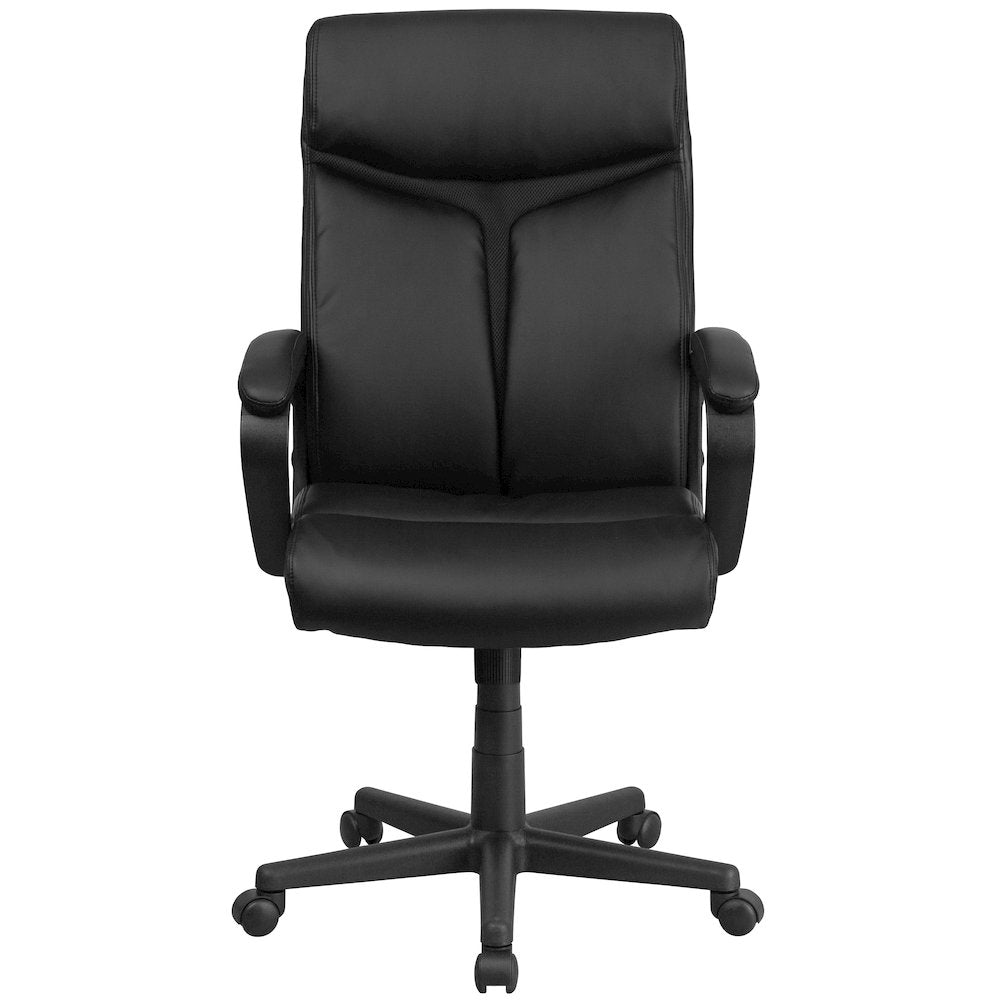 High Back Black LeatherSoft Executive Swivel Office Chair with Slight Mesh Accent and Arms