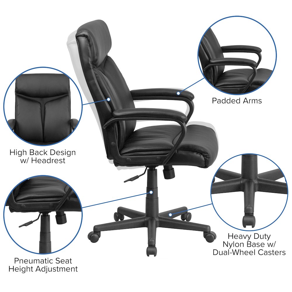 High Back Black Executive Swivel Office Chair with Slight Mesh Accent and Arms