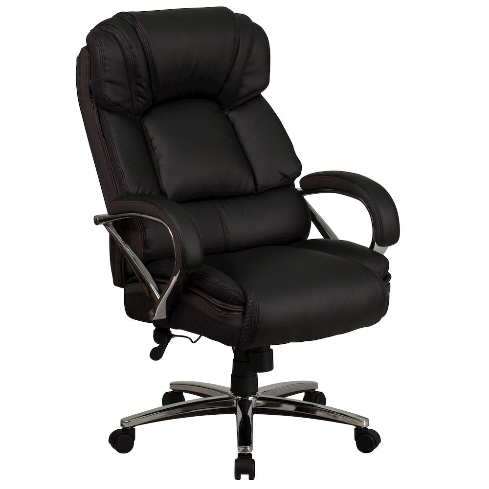 Big & Tall 500 lb. Rated Black LeatherSoft Executive Swivel Ergonomic Office Chair with Chrome Base and Arms