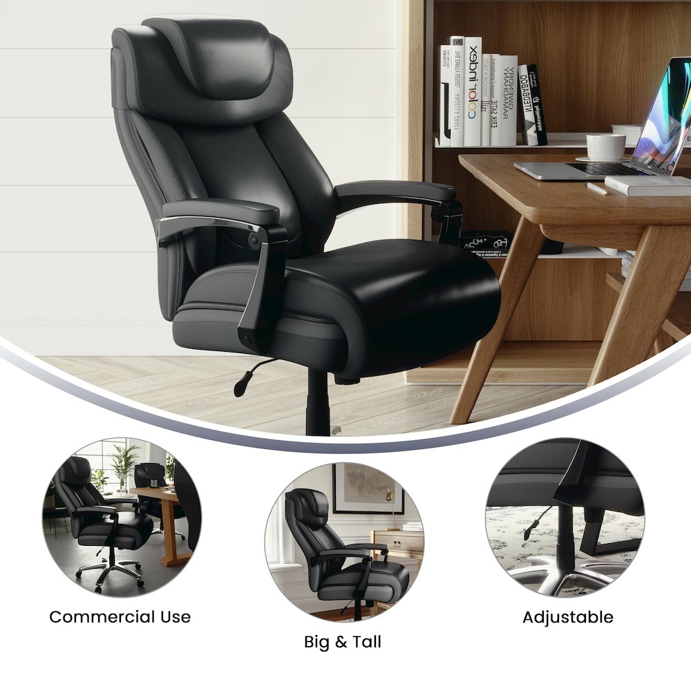 500 lb. Rated Black Executive Swivel Office Chair with Adjustable Headrest