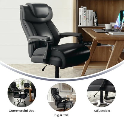 500 lb. Rated Black Executive Swivel Office Chair with Adjustable Headrest