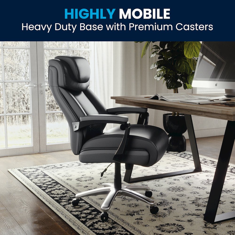 500 lb. Rated Black Executive Swivel Office Chair with Adjustable Headrest