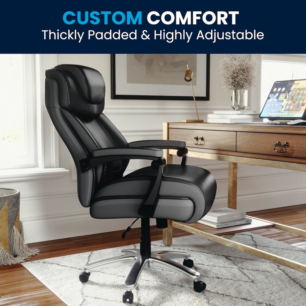 500 lb. Rated Black Executive Swivel Office Chair with Adjustable Headrest