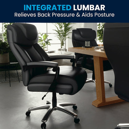 500 lb. Rated Black Executive Swivel Office Chair with Adjustable Headrest