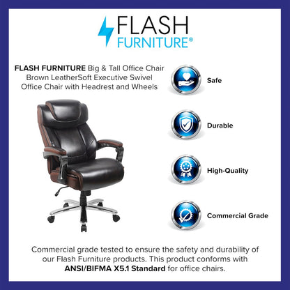 Office Chair | Brown Executive Swivel Office Chair with Headrest and Wheels