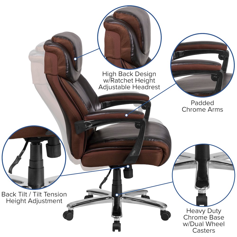 Office Chair | Brown Executive Swivel Office Chair with Headrest and Wheels