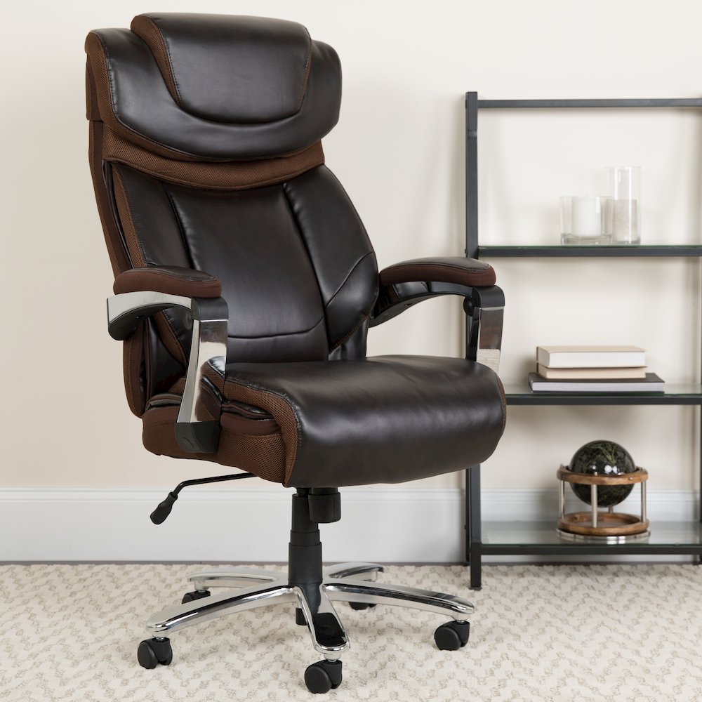 Big & Tall 500 lb. Rated Brown LeatherSoft Executive Swivel Ergonomic Office Chair with Adjustable Headrest