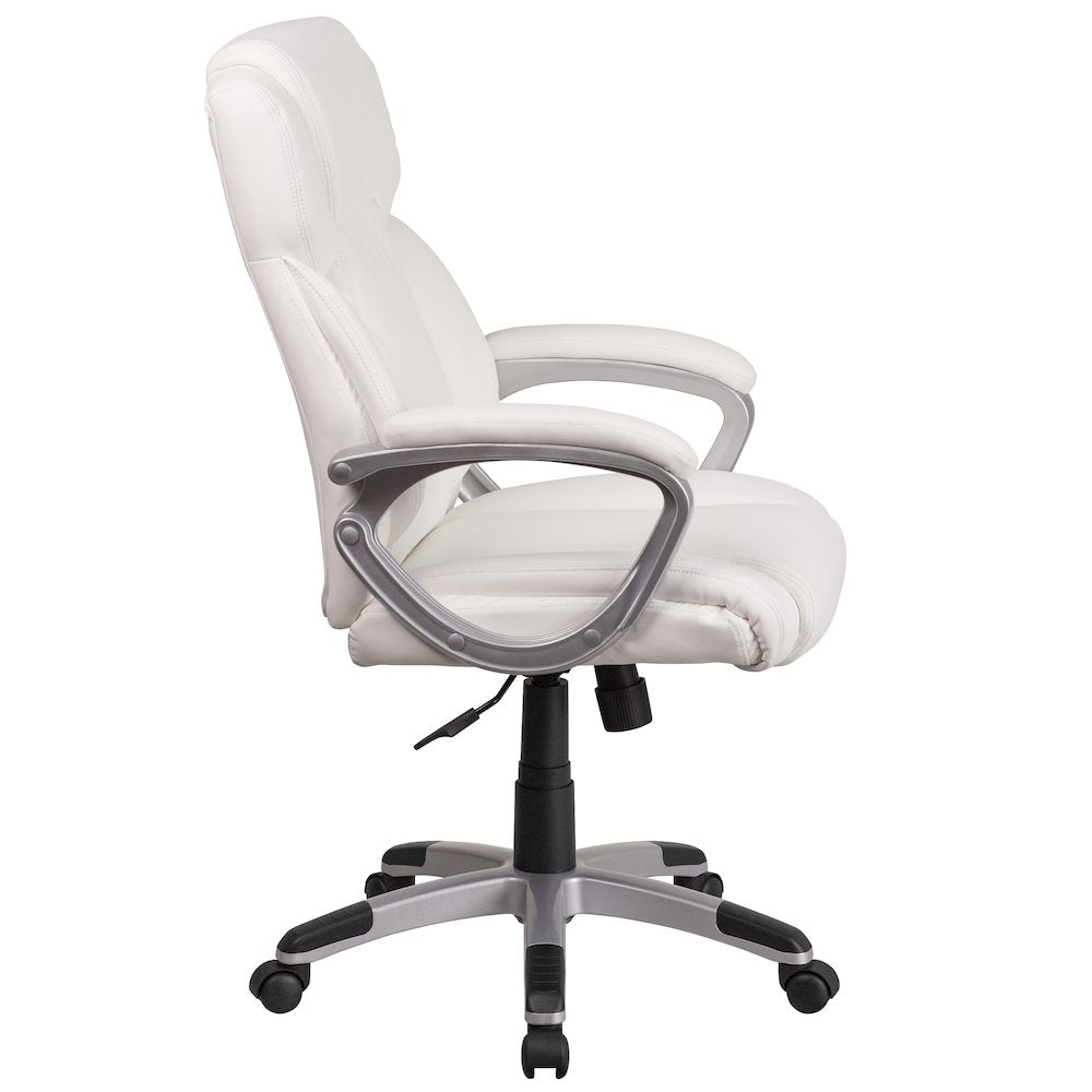 Mid-Back White LeatherSoft Executive Swivel Office Chair with Padded Arms