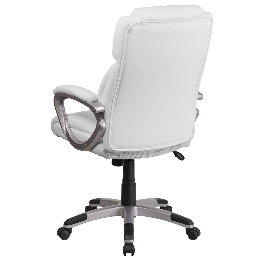 Mid-Back White LeatherSoft Executive Swivel Office Chair with Padded Arms