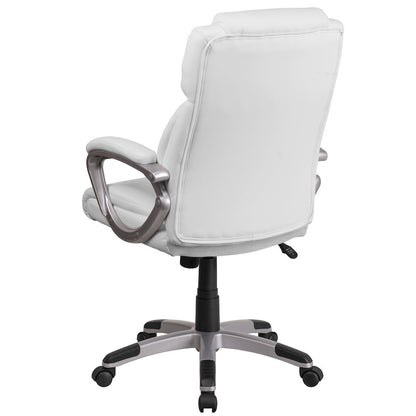 Mid-Back White LeatherSoft Executive Swivel Office Chair with Padded Arms