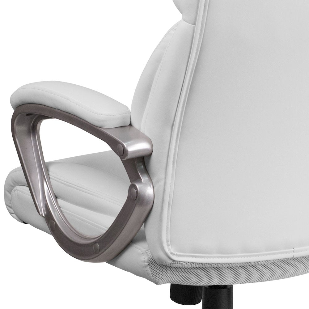 Mid-Back White LeatherSoft Executive Swivel Office Chair with Padded Arms