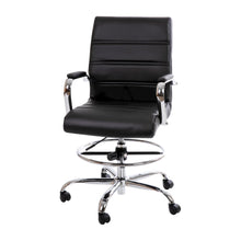 Mid-Back Black Drafting Chair with Adjustable Foot Ring and Chrome Base