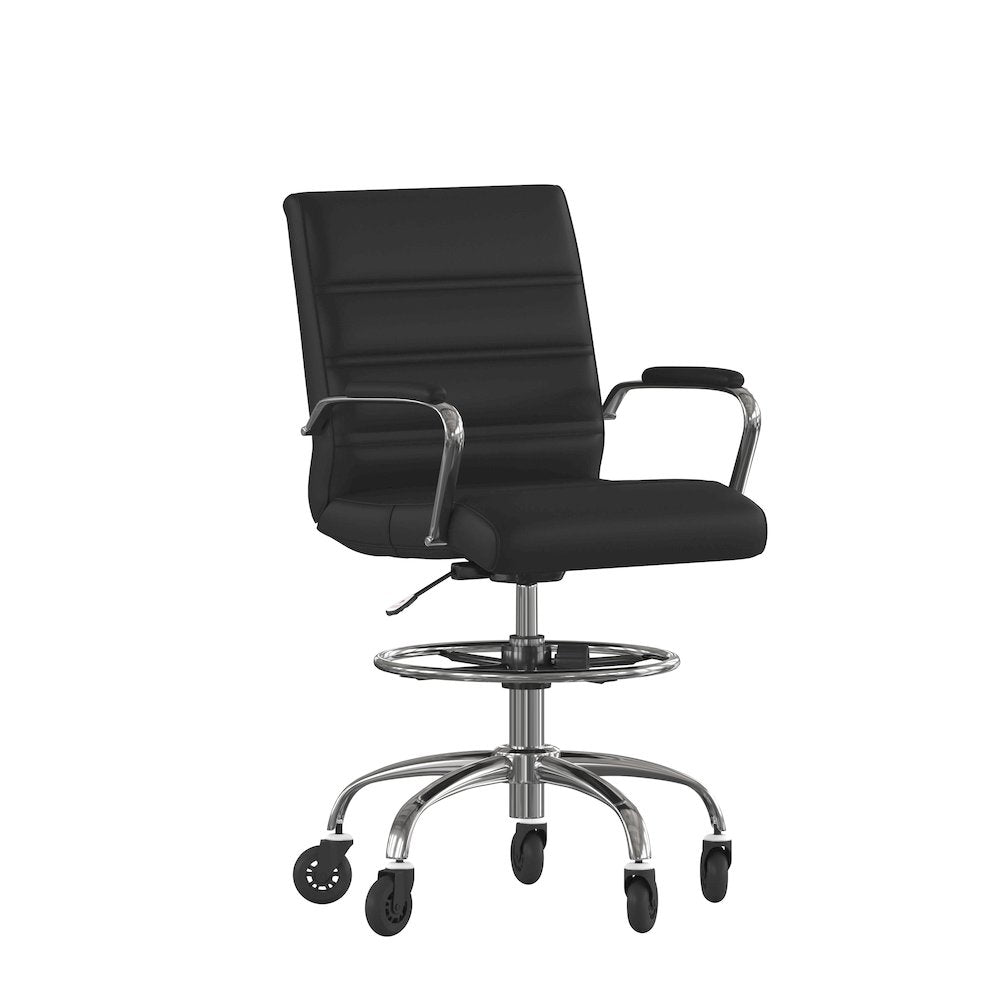 Mid-Back Black Drafting Chair with Adjustable Foot Ring, Chrome Base,