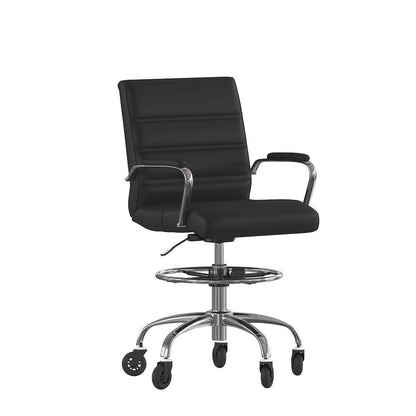 Mid-Back Black Drafting Chair with Adjustable Foot Ring, Chrome Base,