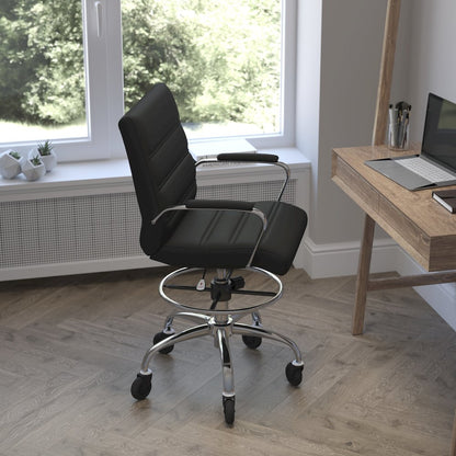 Mid-Back Black Drafting Chair with Adjustable Foot Ring, Chrome Base,