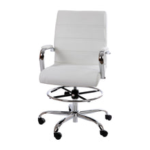 Mid-Back White Drafting Chair with Adjustable Foot Ring and Chrome Base