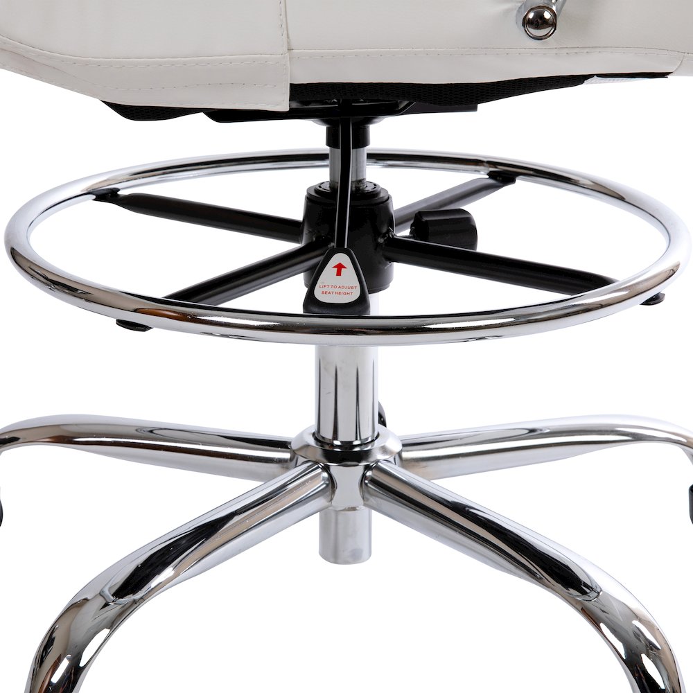 Mid-Back White Drafting Chair with Adjustable Foot Ring and Chrome Base