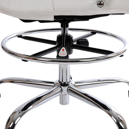 Mid-Back White Drafting Chair with Adjustable Foot Ring and Chrome Base