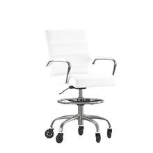 Mid-Back White Drafting Chair with Adjustable Foot Ring, Chrome Base,