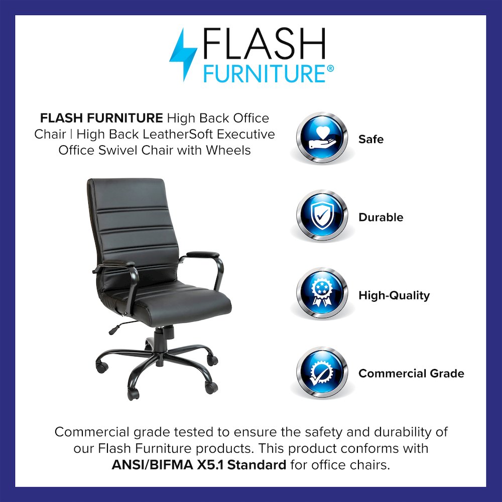 High Back Black Executive Swivel Office Chair with Black Frame and Arms