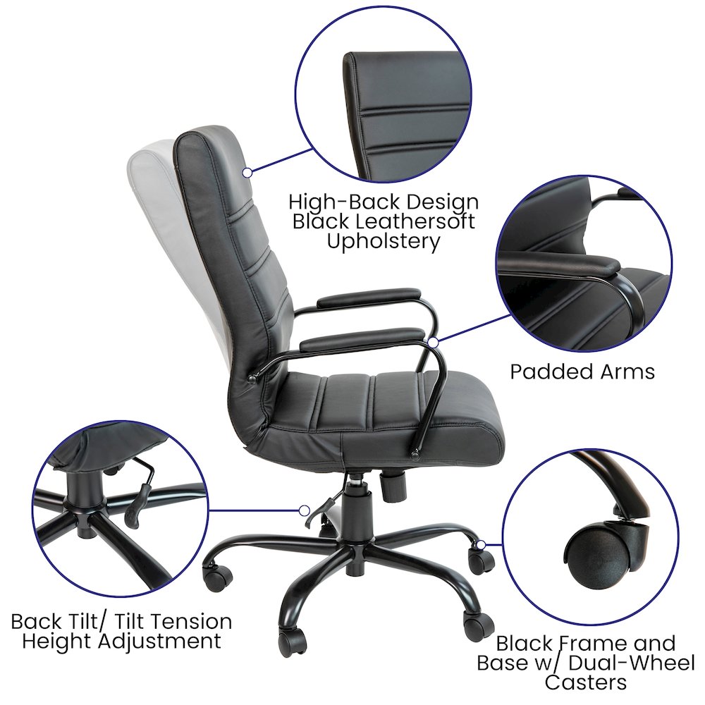 High Back Black Executive Swivel Office Chair with Black Frame and Arms
