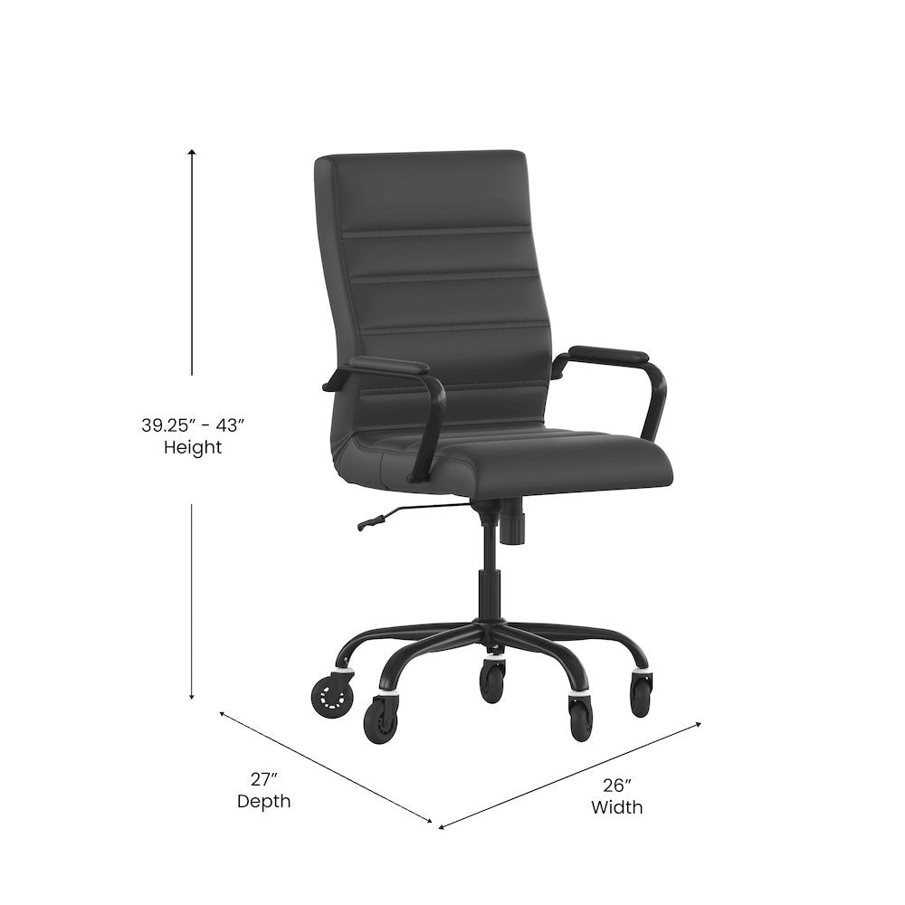 High Back Black Executive Swivel Office Chair with Black Frame, Arms,