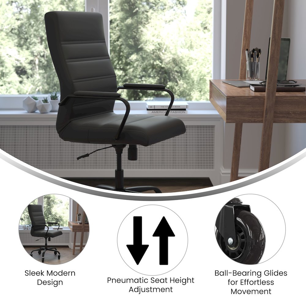 High Back Black Executive Swivel Office Chair with Black Frame, Arms,