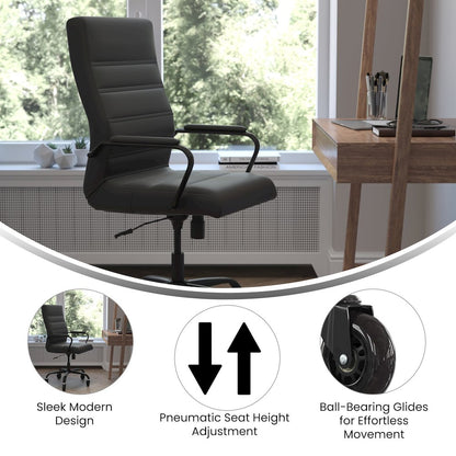 High Back Black Executive Swivel Office Chair with Black Frame, Arms,