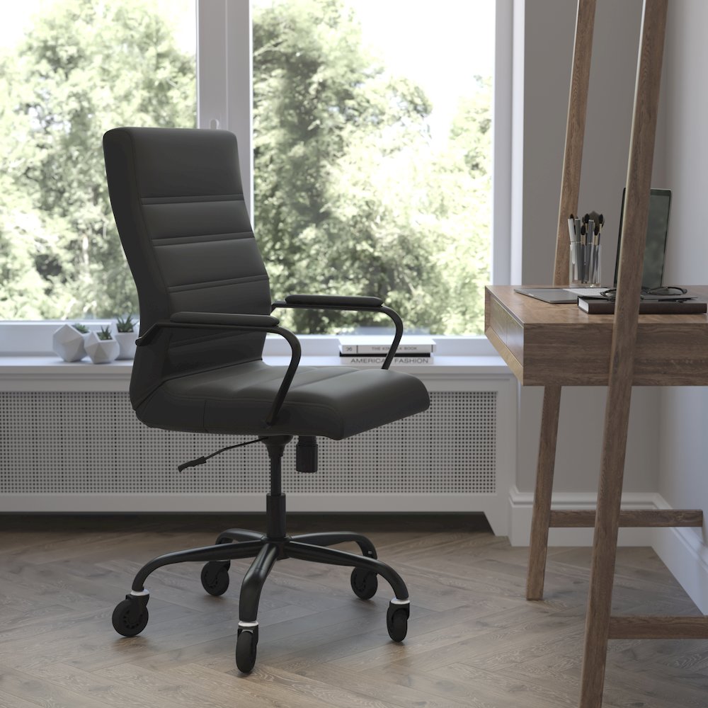 High Back Black Executive Swivel Office Chair with Black Frame, Arms,