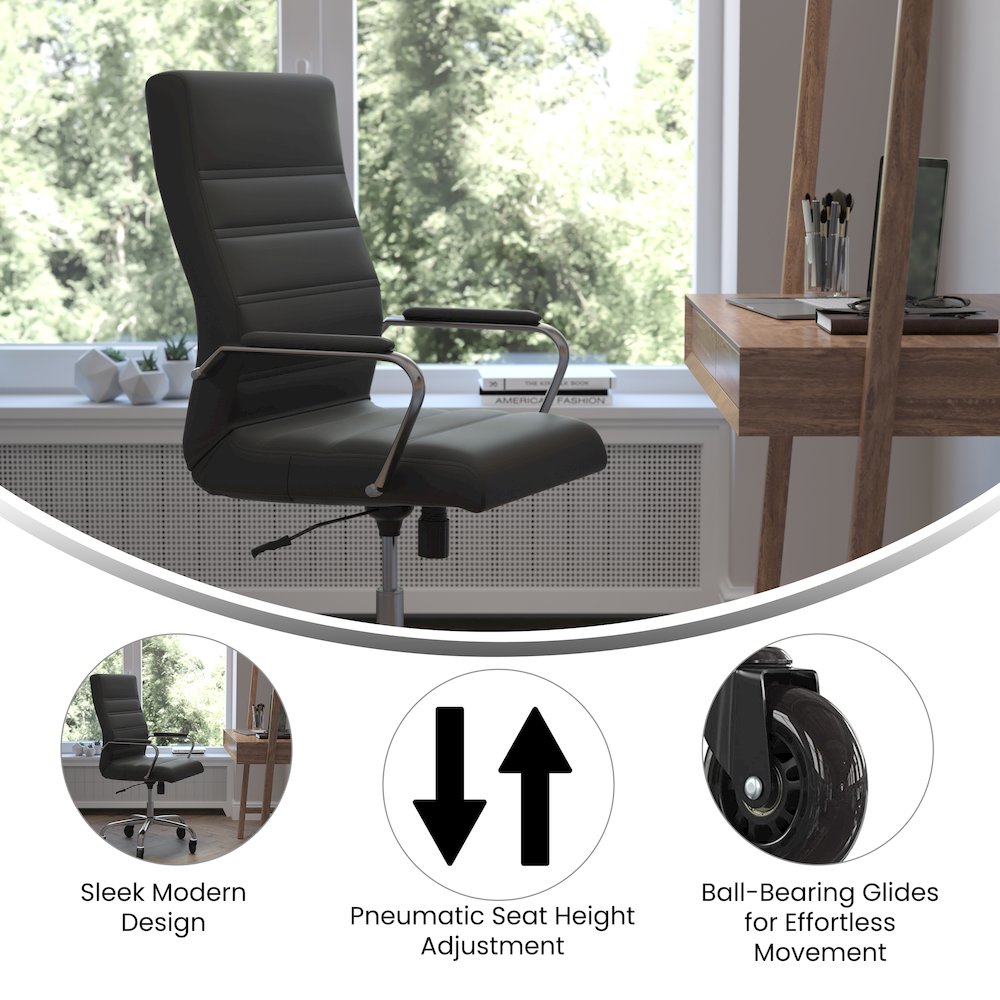 High Back Black Executive Swivel Office Chair with Chrome Frame, Arms,