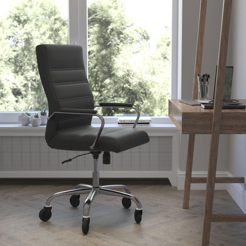 High Back Black Executive Swivel Office Chair with Chrome Frame, Arms,
