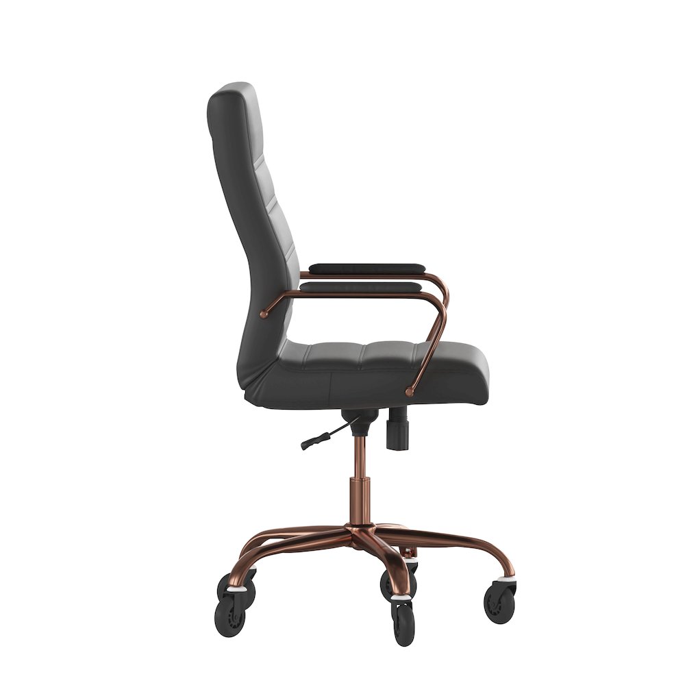 High Back Black Executive Swivel Office Chair with Rose Gold Frame, Arms,