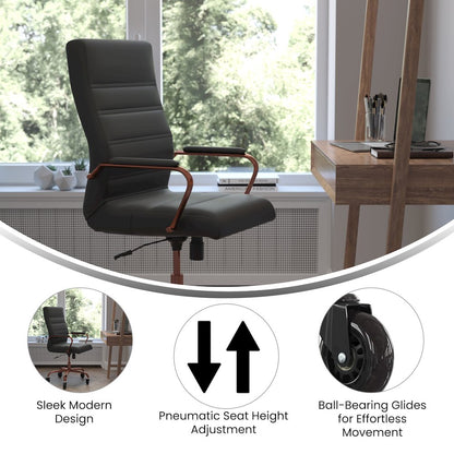High Back Black Executive Swivel Office Chair with Rose Gold Frame, Arms,