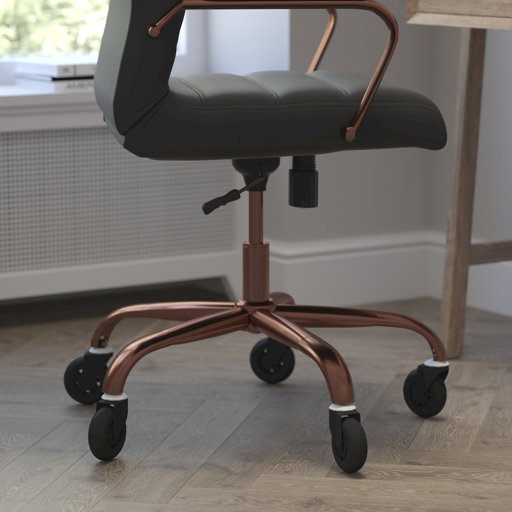 High Back Black Executive Swivel Office Chair with Rose Gold Frame, Arms,