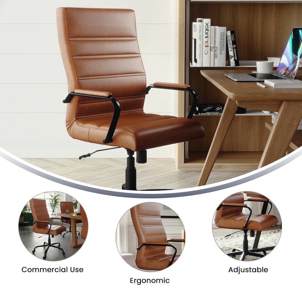 High Back Brown Executive Swivel Office Chair with Black Frame and Arms